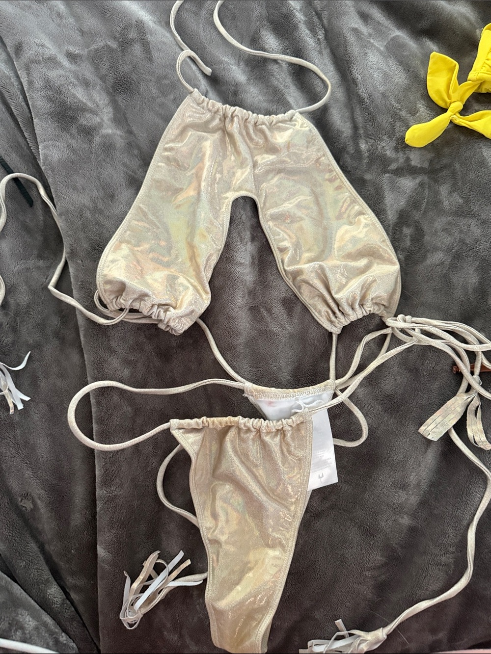 Minimale Animale Iridescent Beige String Bikini Set